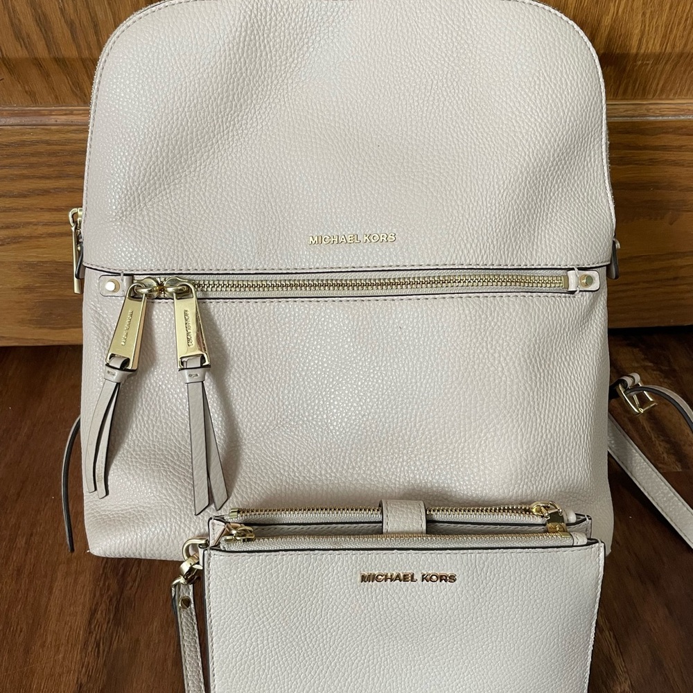 Michael Kors Cream Backpack and Wristlet Set